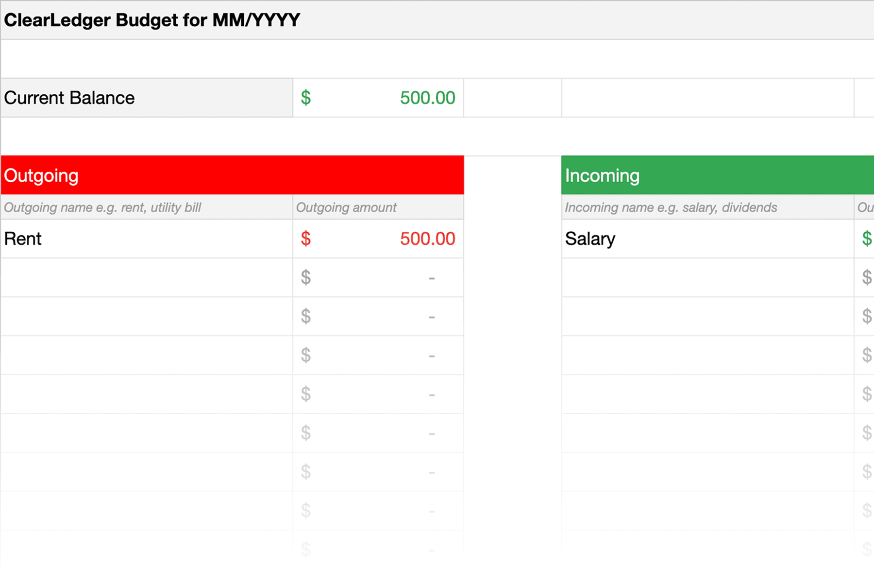 ClearLedger spreadsheet preview